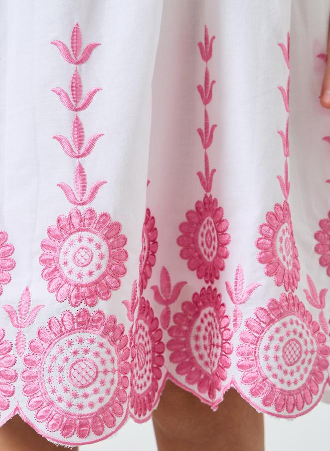 Styli Girls Pink Embroidered Strappy Midi Dress - Image 3